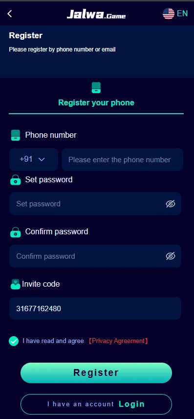 Jalwa Game Register